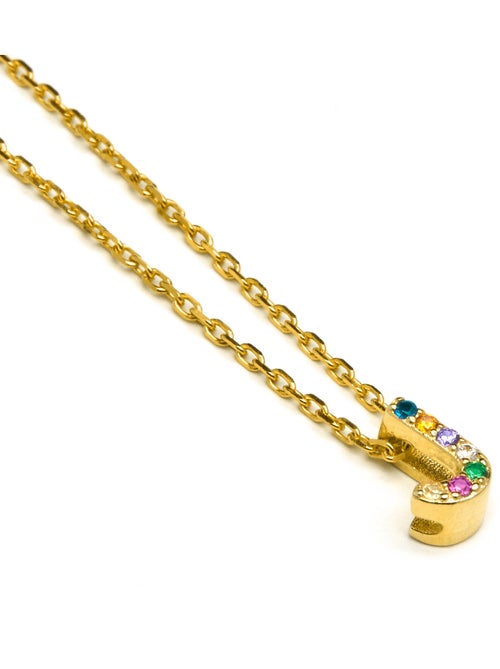 Collier Luxenter en argent 925 avec zircons multicolores finis et plaqué or 18k - Alphabet - Kiabi