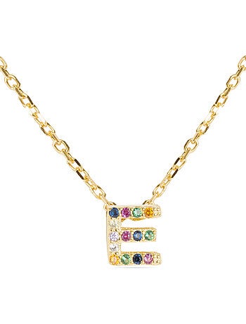 Collier Luxenter en argent 925 avec zircons multicolores finis et plaqué or 18k - Alphabet