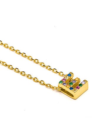 Collier Luxenter en argent 925 avec zircons multicolores finis et plaqué or 18k - Alphabet