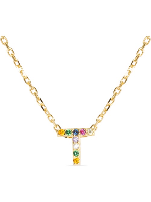 Collier Luxenter en argent 925 avec zircons multicolores finis et plaqué or 18k - Alphabet - Kiabi
