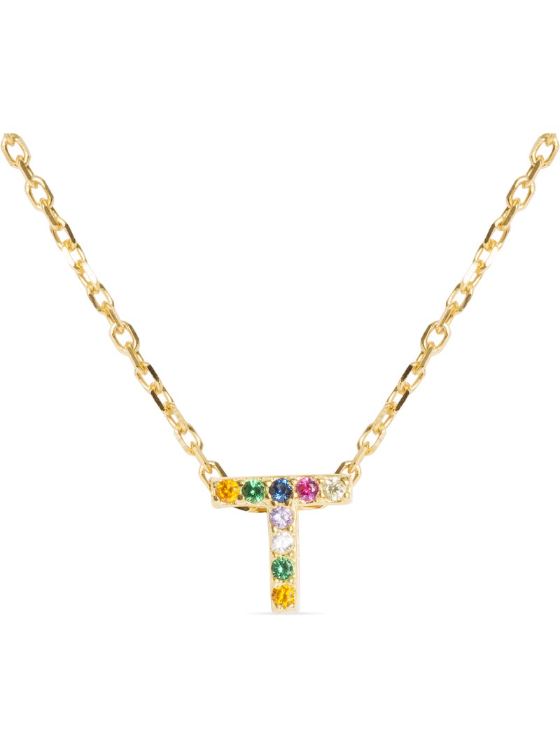 Collier Luxenter en argent 925 avec zircons multicolores finis et plaqué or 18k - Alphabet Multicolore - Kiabi