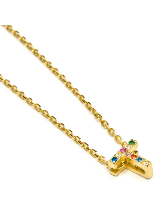 Collier Luxenter en argent 925 avec zircons multicolores finis et plaqué or 18k - Alphabet - Kiabi