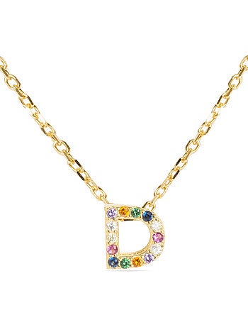 Collier Luxenter en argent 925 avec zircons multicolores finis et plaqué or 18k - Alphabet
