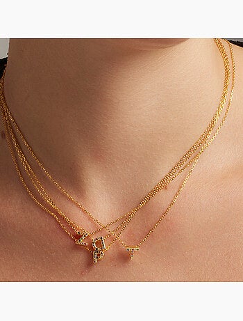 Collier Luxenter en argent 925 avec zircons multicolores finis et plaqué or 18k - Alphabet