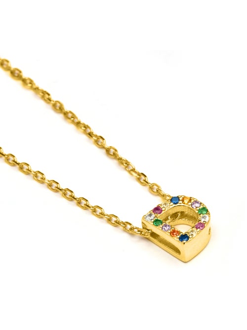 Collier Luxenter en argent 925 avec zircons multicolores finis et plaqué or 18k - Alphabet - Kiabi