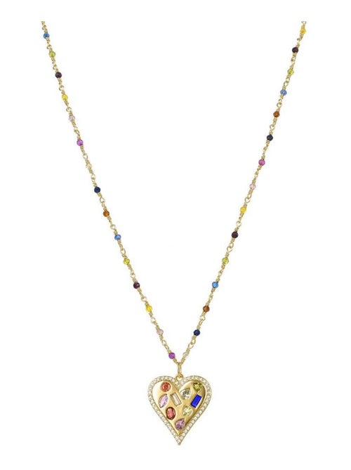 Collier Luxenter en argent 925 avec zircons multicolores finis et plaqué or 18k - Hamka - Kiabi