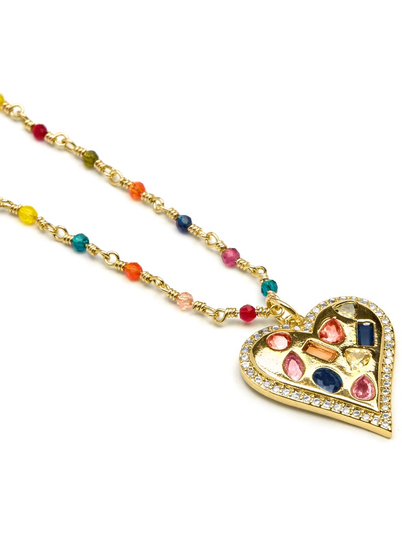 Collier Luxenter en argent 925 avec zircons multicolores finis et plaqué or 18k - Hamka Multicolore - Kiabi