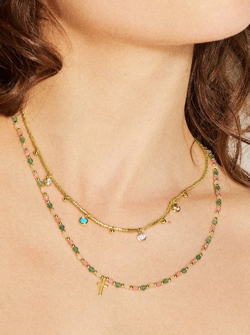Collier Luxenter en argent 925 avec zircons multicolores finis et plaqué or 18k - Mali - Kiabi