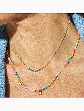 Collier Luxenter en argent 925 avec zircons multicolores finis et plaqué or 18k - Ruane