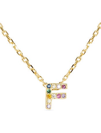 Collier Luxenter en argent 925 avec zircons multicolores finis plaqué or jaune 18K - Alphabet