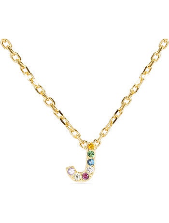 Collier Luxenter en argent 925 avec zircons multicolores finis plaqué or jaune 18K - Alphabet