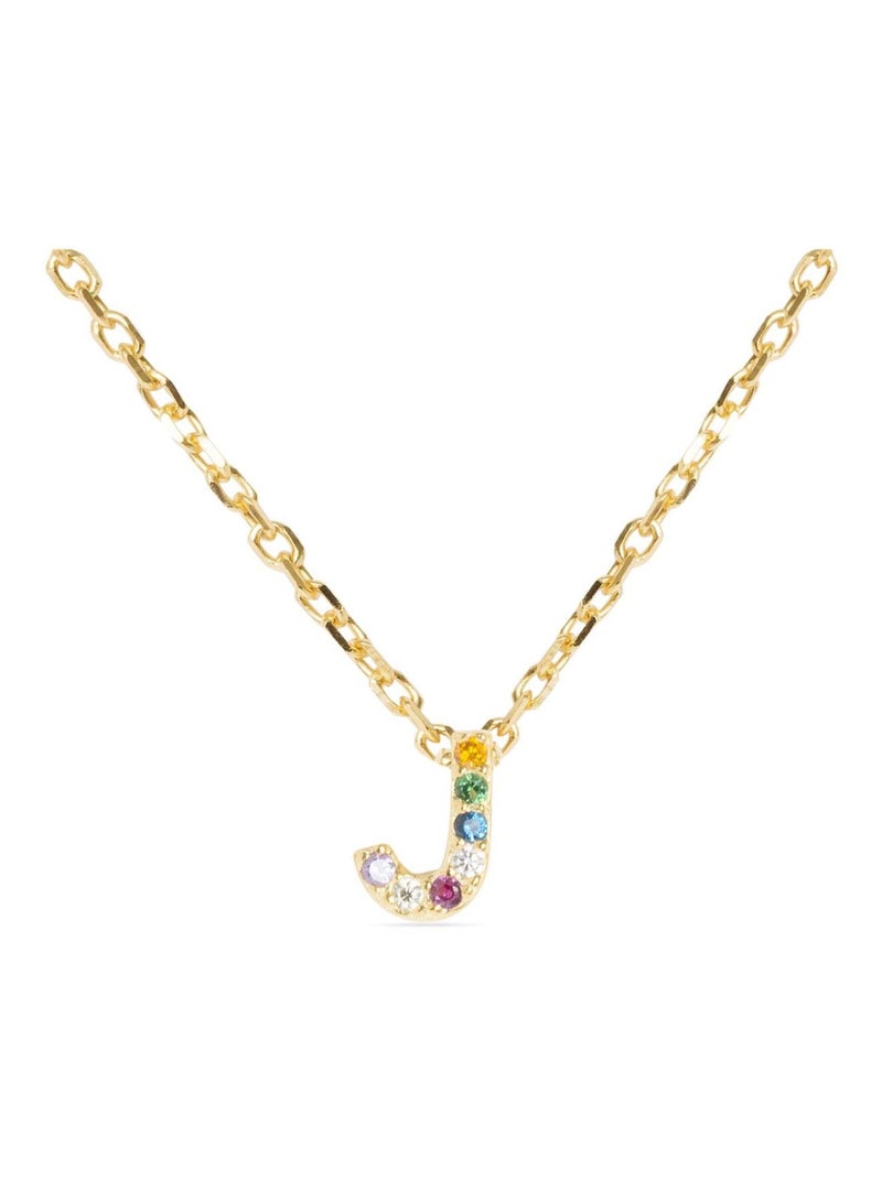 Collier Luxenter en argent 925 avec zircons multicolores finis plaqué or jaune 18K - Alphabet Multicolore - Kiabi