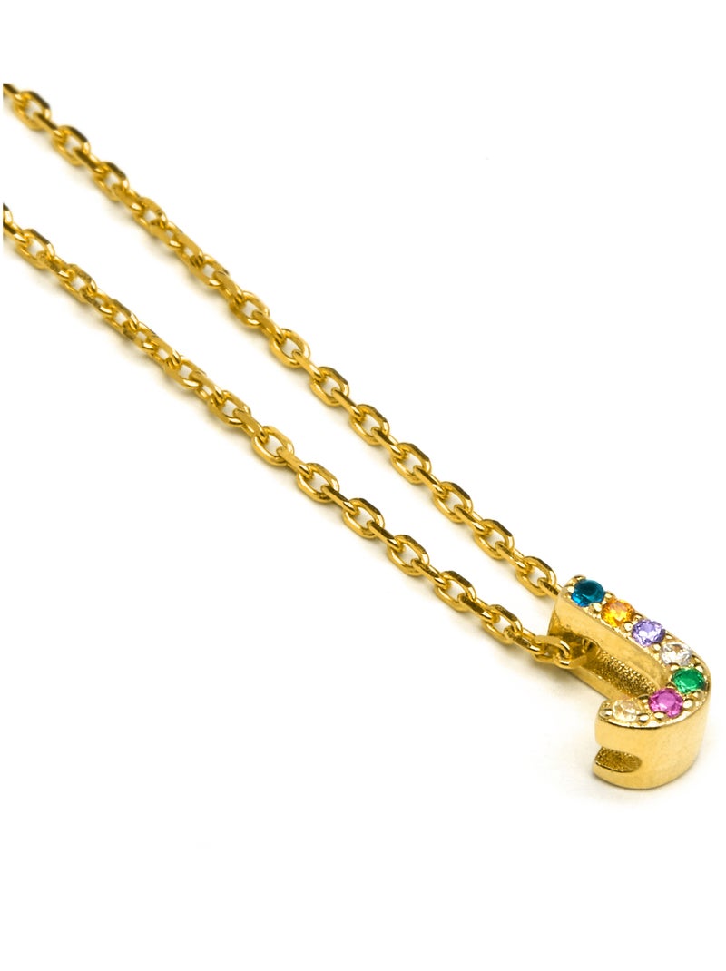 Collier Luxenter en argent 925 avec zircons multicolores finis plaqué or jaune 18K - Alphabet Multicolore - Kiabi