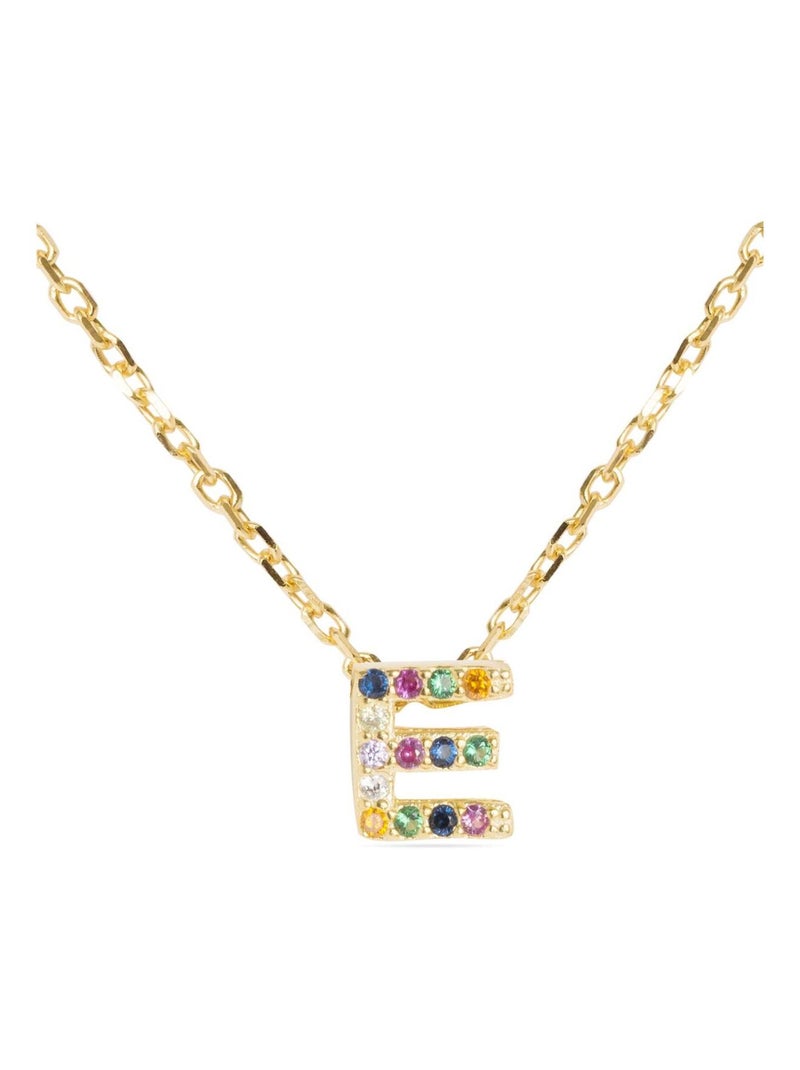 Collier Luxenter en argent 925 avec zircons multicolores finis plaqué or jaune 18K - Alphabet Multicolore - Kiabi
