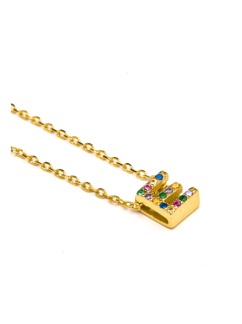 Collier Luxenter en argent 925 avec zircons multicolores finis plaqué or jaune 18K - Alphabet Multicolore - Kiabi