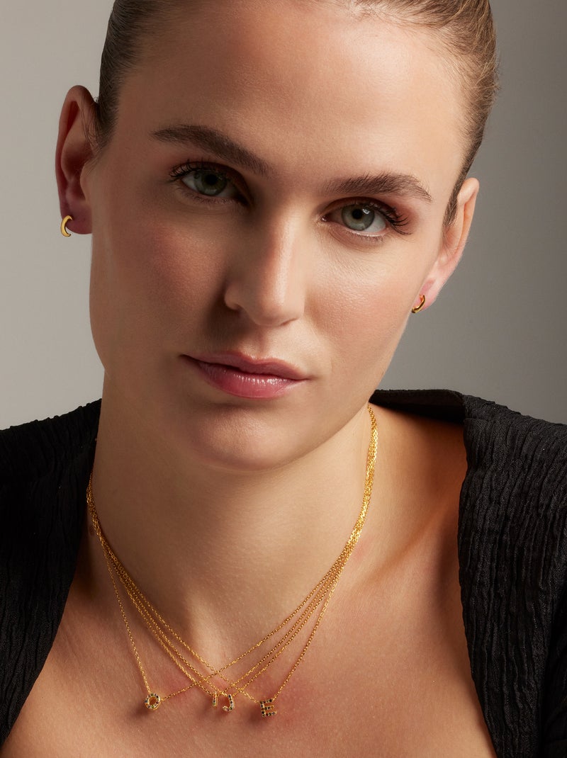 Collier Luxenter en argent 925 avec zircons multicolores finis plaqué or jaune 18K - Alphabet Multicolore - Kiabi