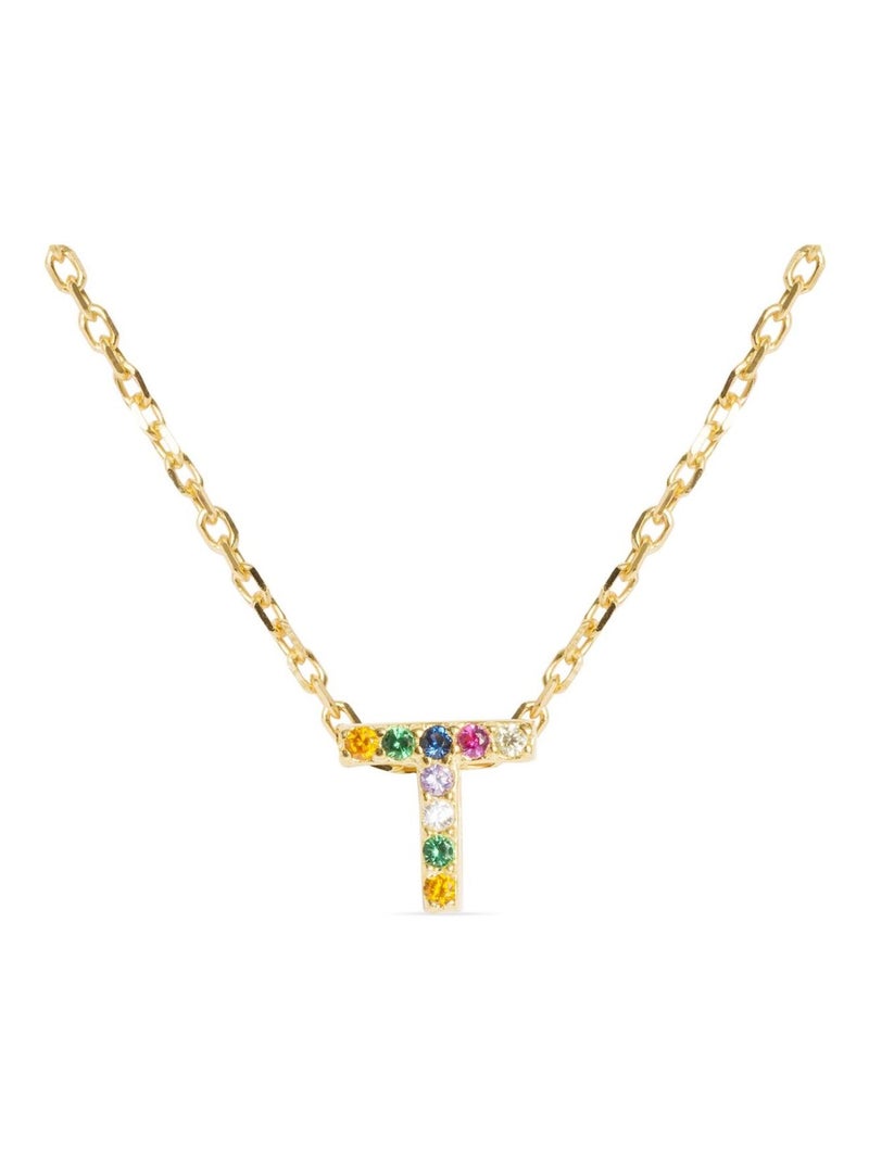 Collier Luxenter en argent 925 avec zircons multicolores finis plaqué or jaune 18K - Alphabet Multicolore - Kiabi