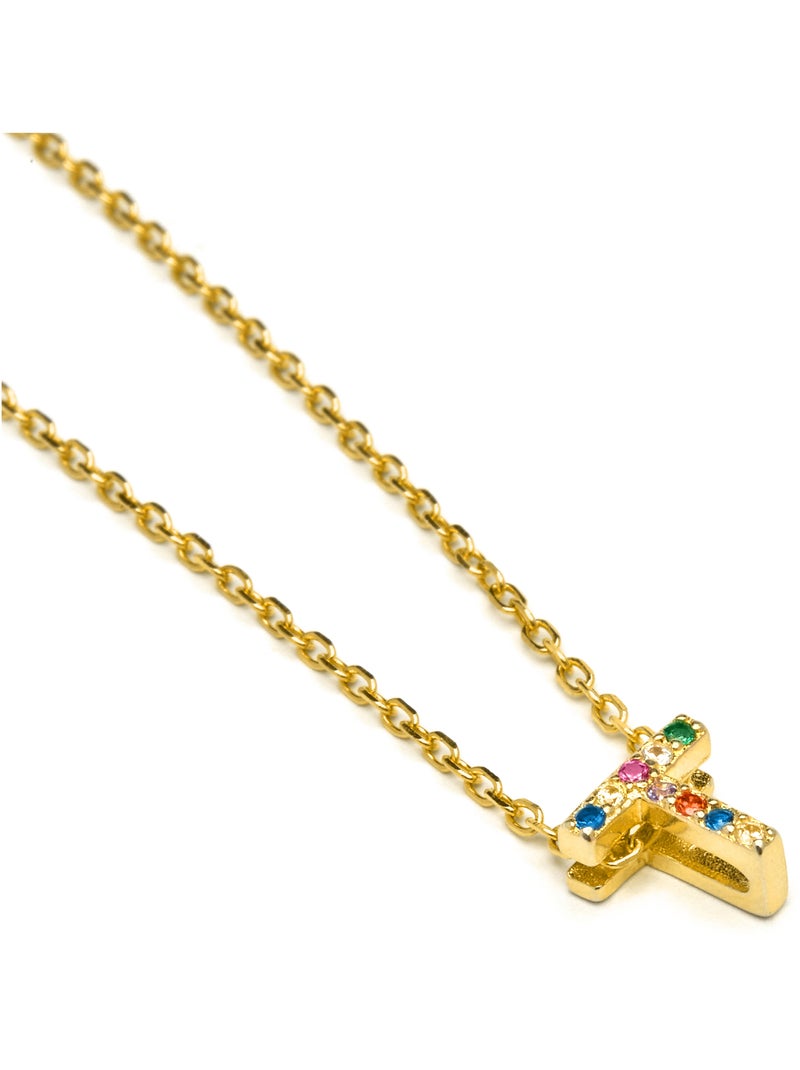 Collier Luxenter en argent 925 avec zircons multicolores finis plaqué or jaune 18K - Alphabet Multicolore - Kiabi