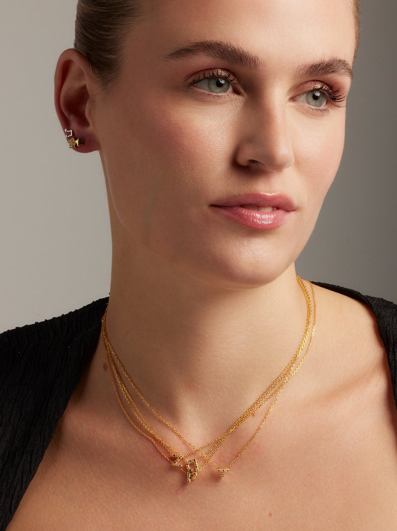 Collier Luxenter en argent 925 avec zircons multicolores finis plaqué or jaune 18K - Alphabet Multicolore - Kiabi