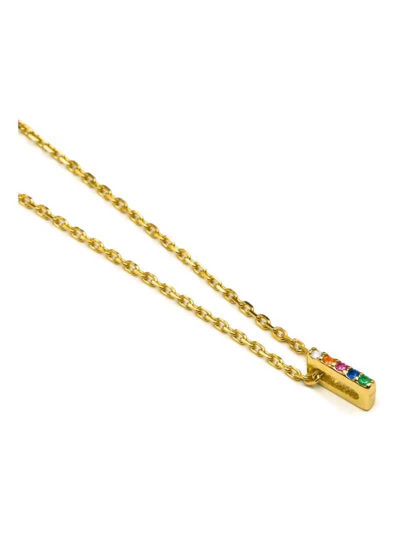 Collier Luxenter en argent 925 avec zircons multicolores finis plaqué or jaune 18K - Alphabet Multicolore - Kiabi