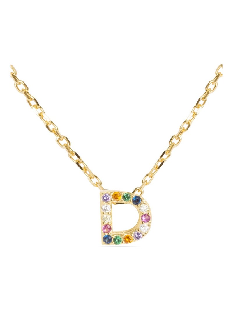 Collier Luxenter en argent 925 avec zircons multicolores finis plaqué or jaune 18K - Alphabet Multicolore - Kiabi