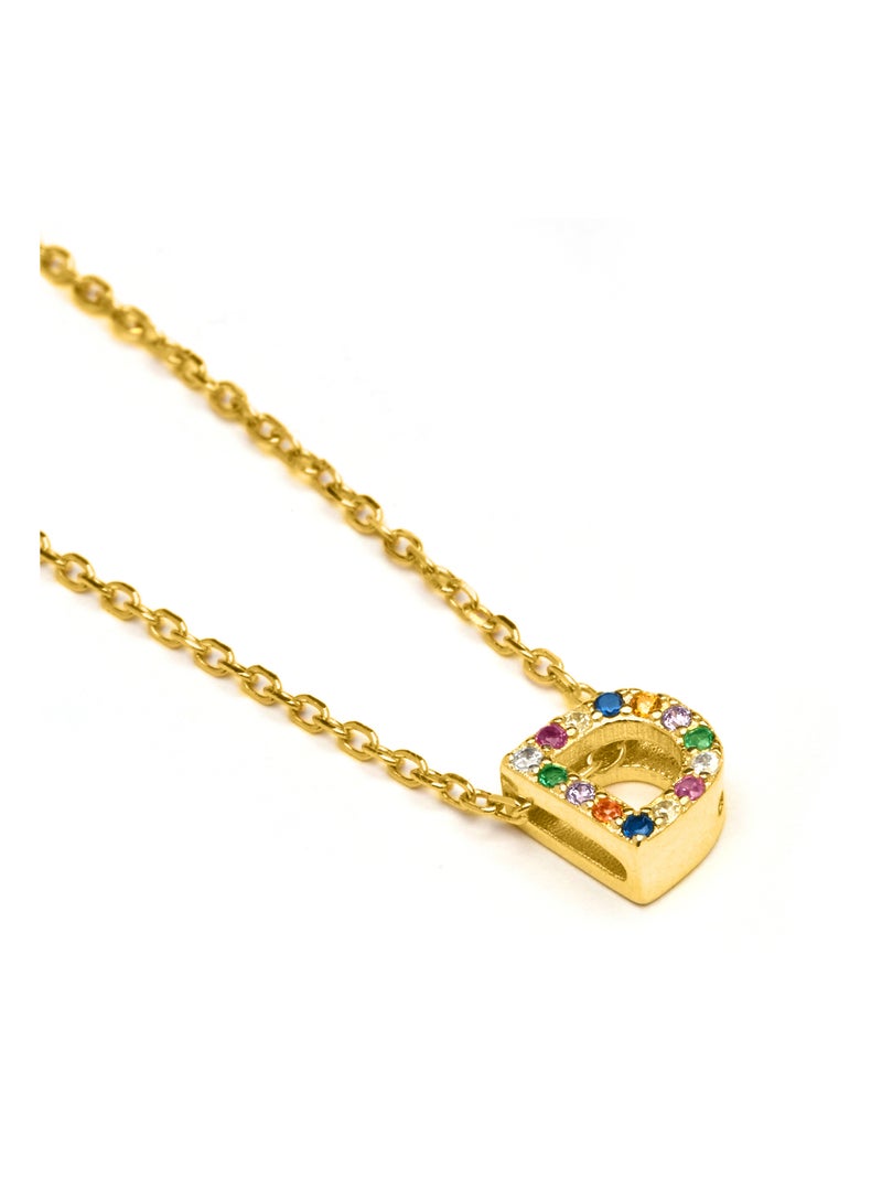 Collier Luxenter en argent 925 avec zircons multicolores finis plaqué or jaune 18K - Alphabet Multicolore - Kiabi
