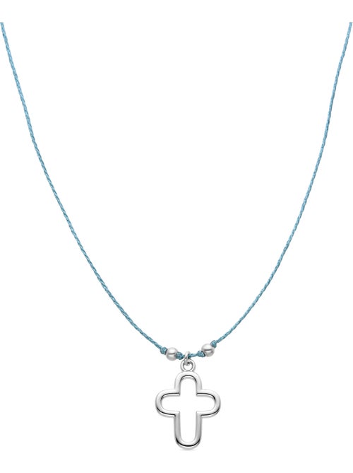 Collier Luxenter en argent 925 et coton bleu clair avec finition et plaqué or 18k - Croix - Kiabi