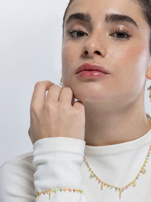Collier Luxenter en argent 925 et cristal multicolore fini et plaqué or 18k - Ancre - Kiabi