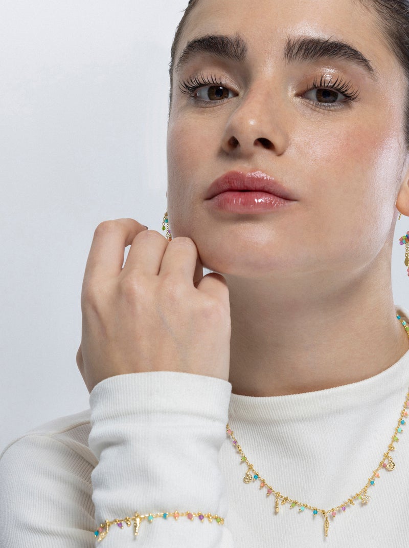 Collier Luxenter en argent 925 et cristal multicolore fini et plaqué or 18k - Ancre Multicolore - Kiabi