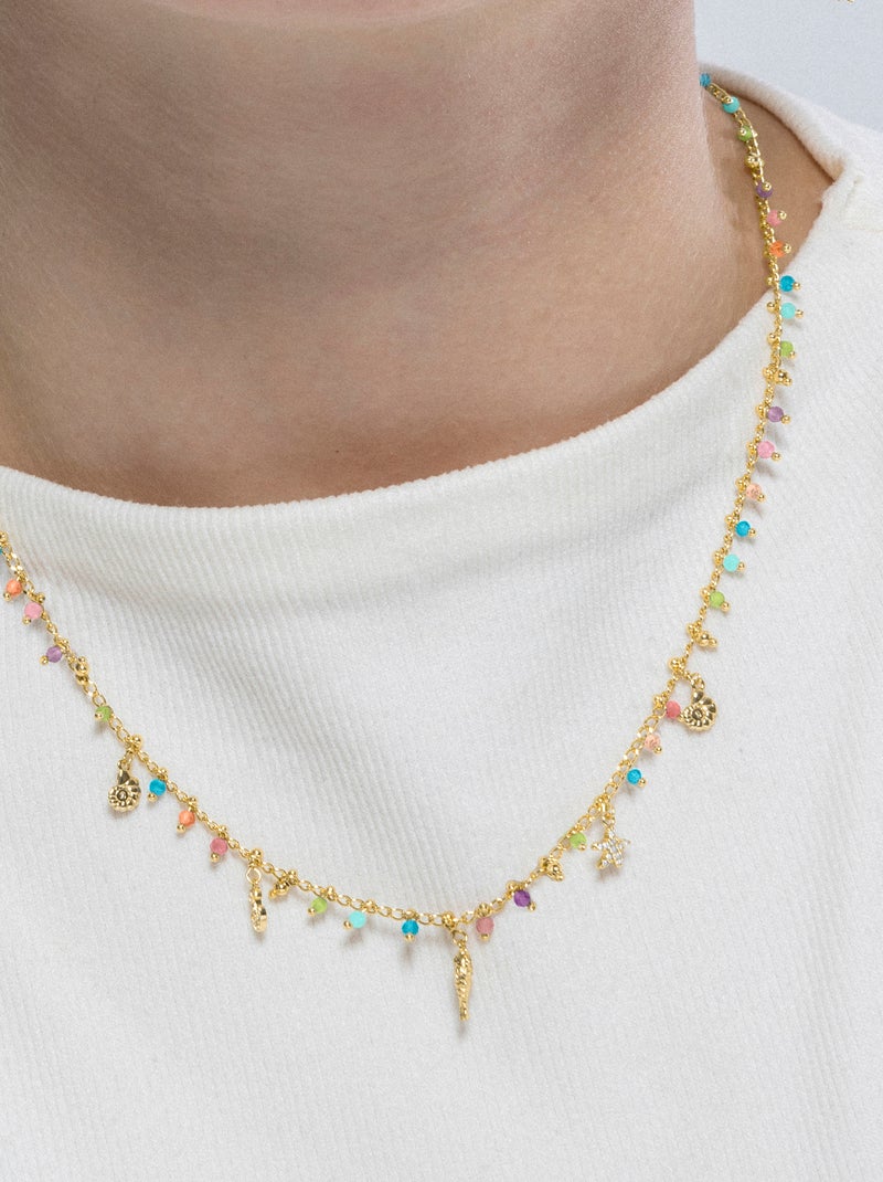 Collier Luxenter en argent 925 et cristal multicolore fini et plaqué or 18k - Ancre Multicolore - Kiabi