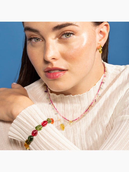 Collier Luxenter en argent 925 et cristal rose avec finition et plaqué or 18k - cœur - Kiabi
