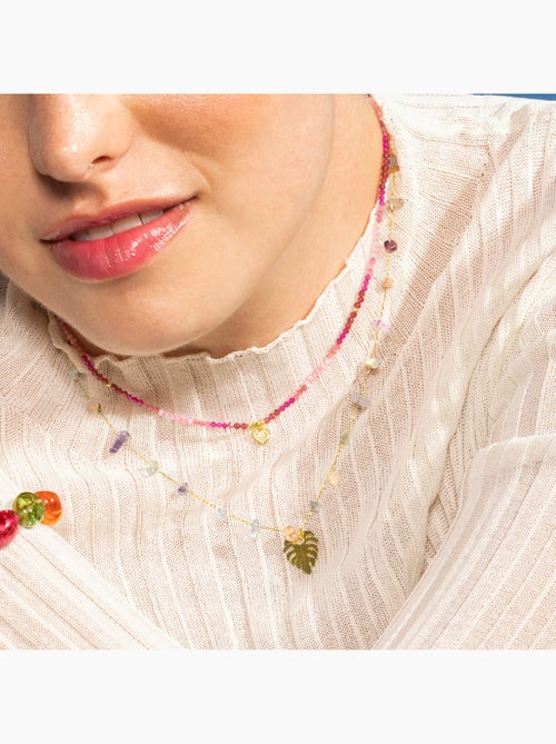 Collier Luxenter en argent 925 et cristal rose avec finition et plaqué or 18k - cœur - Kiabi