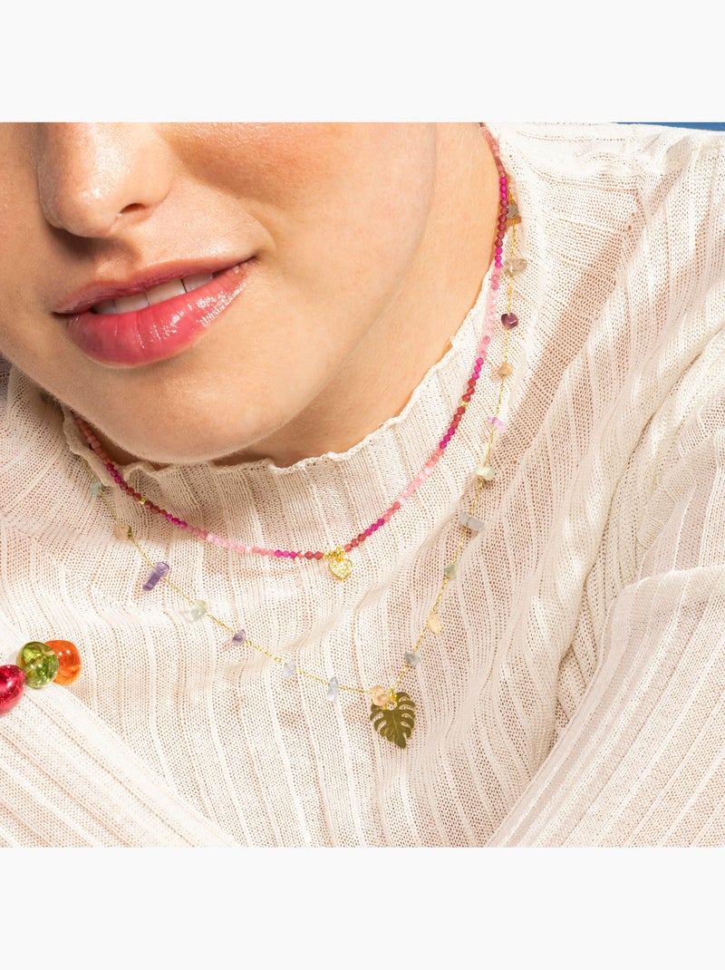 Collier Luxenter en argent 925 et cristal rose avec finition et plaqué or 18k - cœur Rose - Kiabi