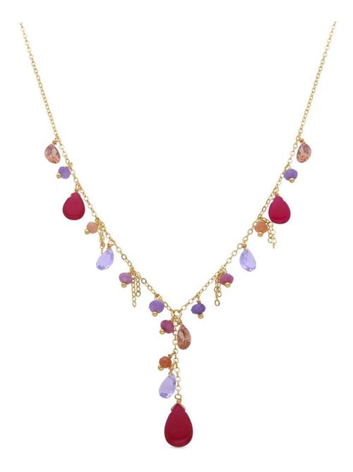 Collier Luxenter en argent 925 et cristal rose avec finition plaqué or jaune 18 carats - Rioka - Kiabi