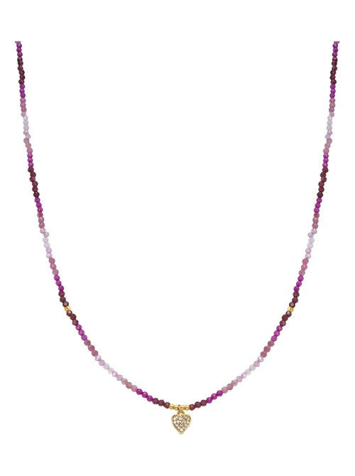 Collier Luxenter en argent 925 et cristal rose fini en or jaune 18 carats - Coeur - Kiabi