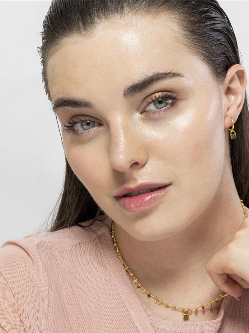 Collier Luxenter en argent 925 et cristal rose plaqué or jaune 18k - Padlock Rose - Kiabi