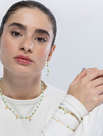 Collier Luxenter en argent 925 et cristal vert plaqué or jaune 18k - Lok