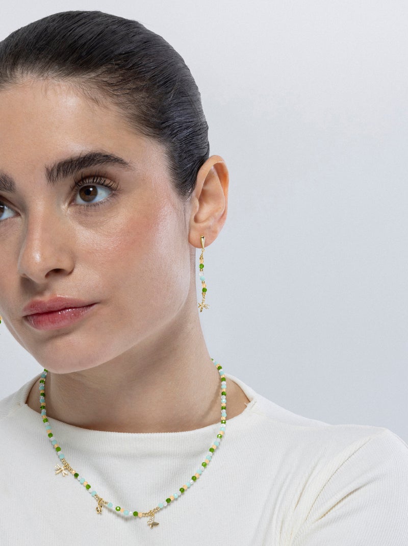 Collier Luxenter en argent 925 et cristal vert plaqué or jaune 18k - Lok Vert - Kiabi