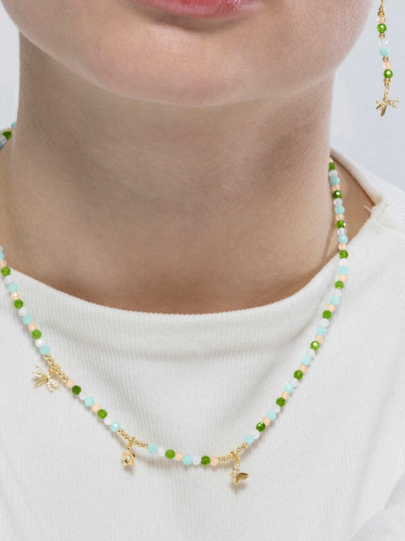 Collier Luxenter en argent 925 et cristal vert plaqué or jaune 18k - Lok Vert - Kiabi