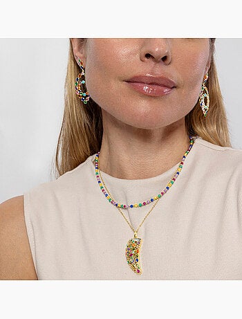 Collier Luxenter en argent 925 et cristaux multicolores finis et plaqué or 18k - Shedi