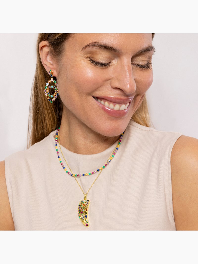 Collier Luxenter en argent 925 et cristaux multicolores finis et plaqué or 18k - Shedi Multicolore - Kiabi