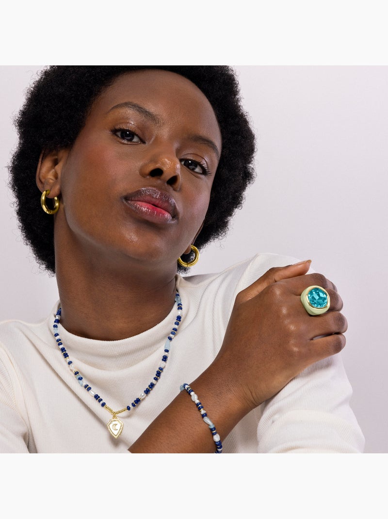 Collier Luxenter en argent 925 et lapis-lazuli naturel fini et plaqué or 18k - Menya Bleu - Kiabi
