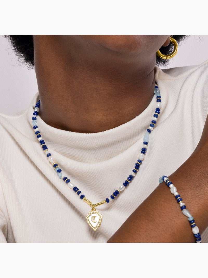 Collier Luxenter en argent 925 et lapis-lazuli naturel fini et plaqué or 18k - Menya Bleu - Kiabi