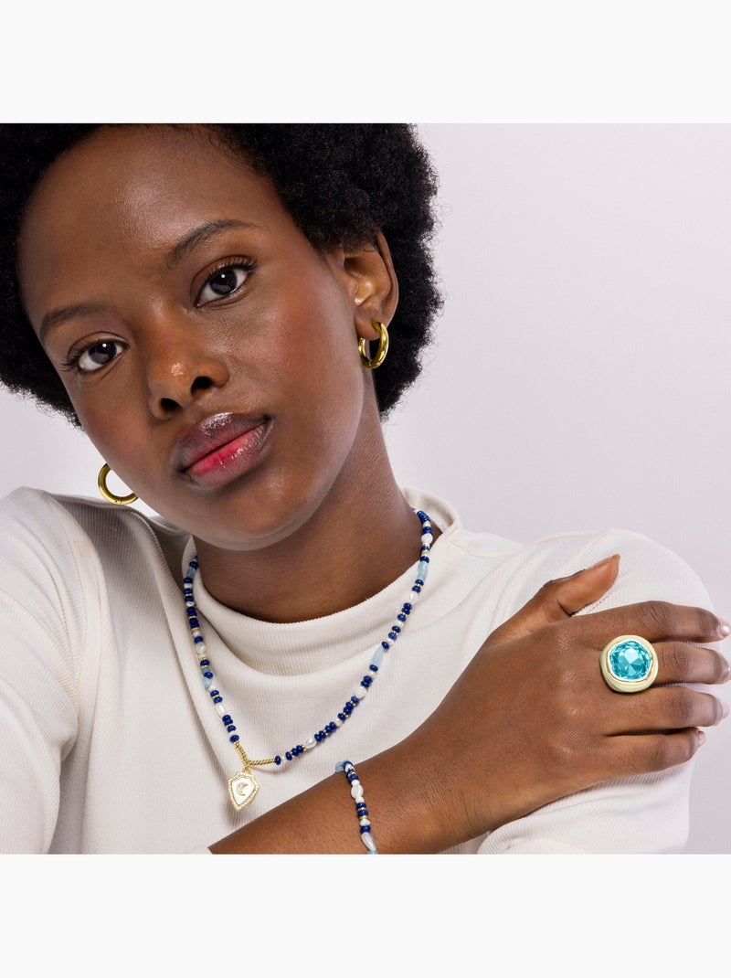 Collier Luxenter en argent 925 et lapis-lazuli naturel fini et plaqué or 18k - Menya Bleu - Kiabi