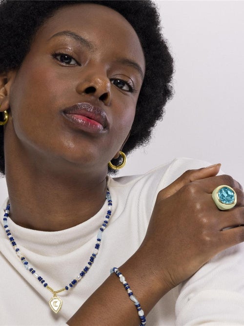 Collier Luxenter en argent 925 et lapis-lazuli naturel fini plaqué or jaune 18k - Menya - Kiabi