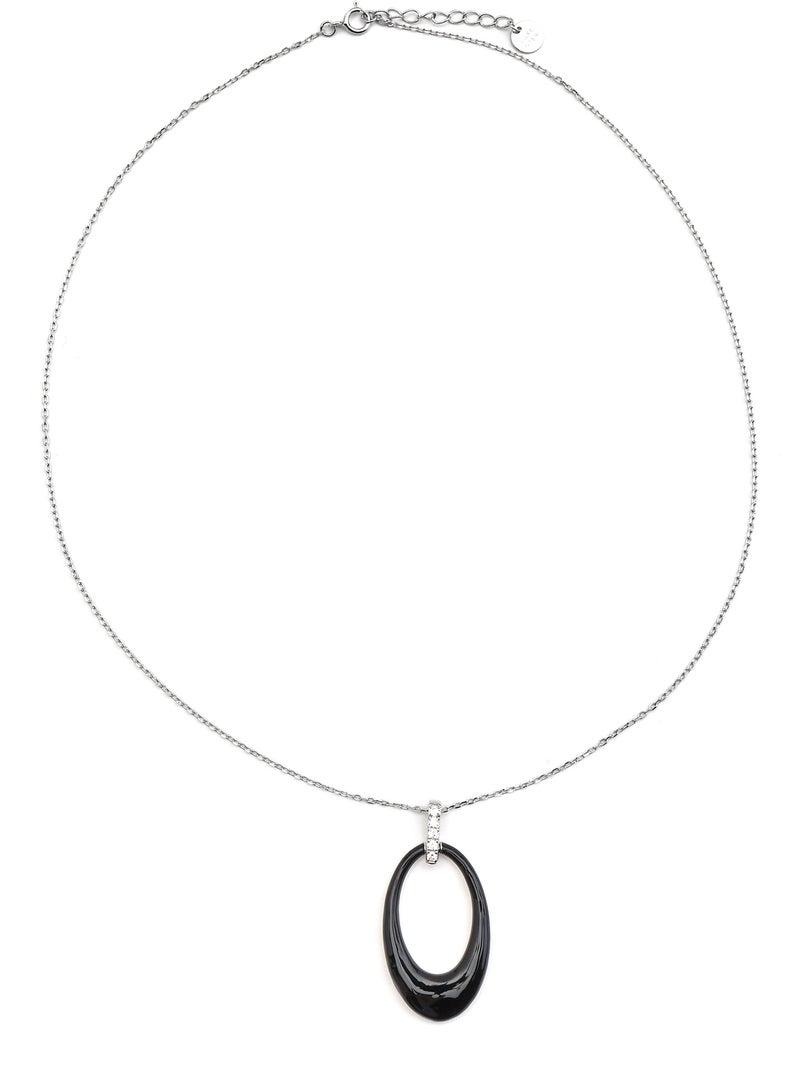 Collier Luxenter en argent 925 et laque noire rhodiée - Onves Noir Noir - Kiabi