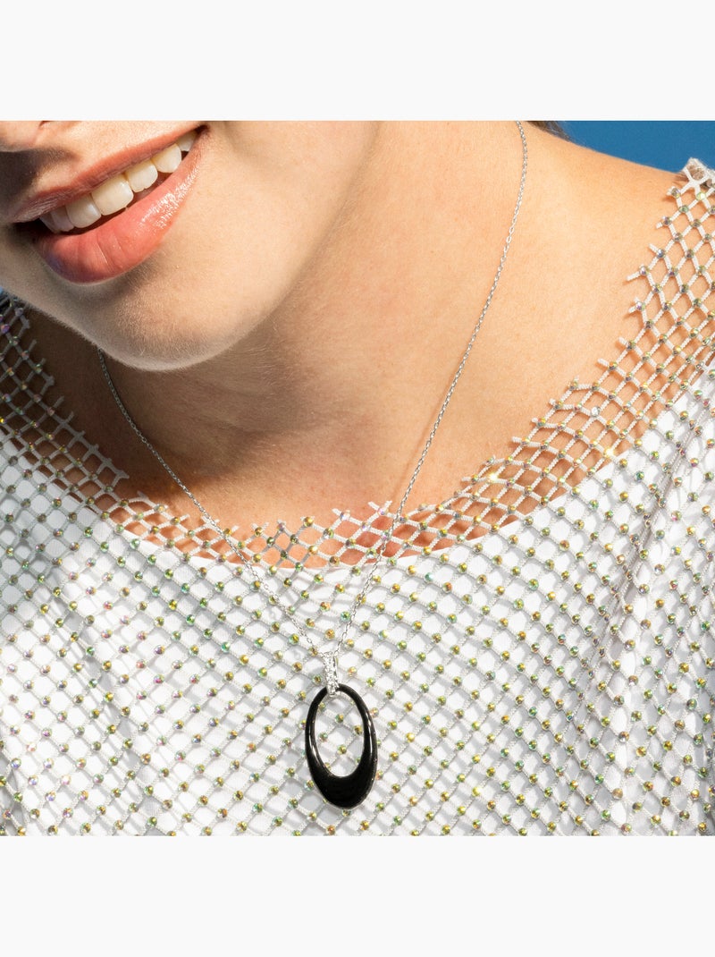 Collier Luxenter en argent 925 et laque noire rhodiée - Onves Noir Noir - Kiabi