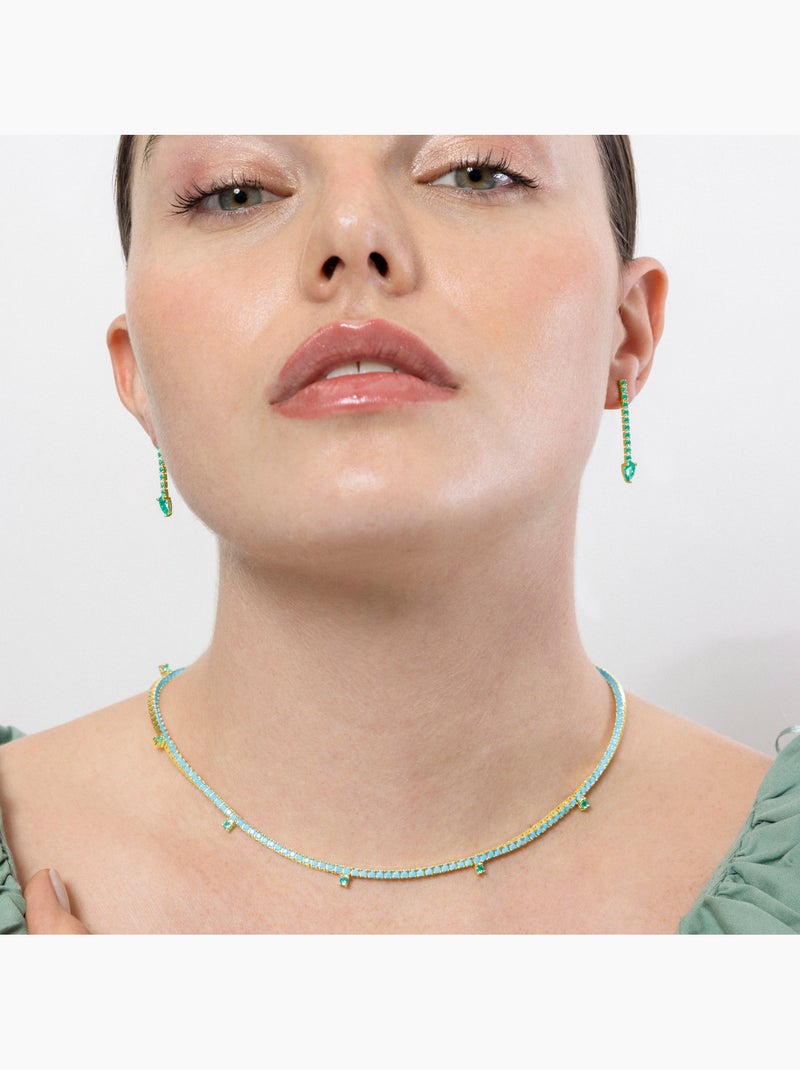 Collier Luxenter en argent 925 et Nano Turquoise fini et plaqué or 18k - Nejad Bleu - Kiabi