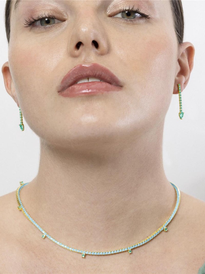 Collier Luxenter en argent 925 et Nano Turquoise fini plaqué or jaune 18k - Nejad Bleu - Kiabi