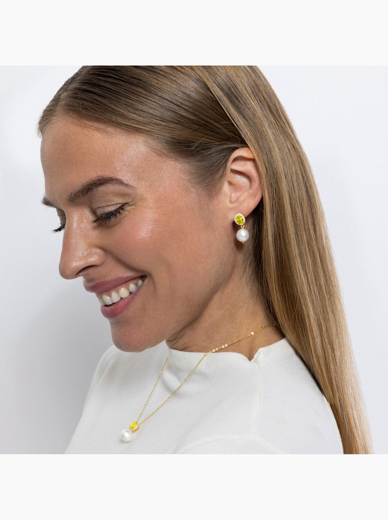 Collier Luxenter en argent 925 et Padparadscha fini et plaqué or 18k - Ihri Jaune - Kiabi